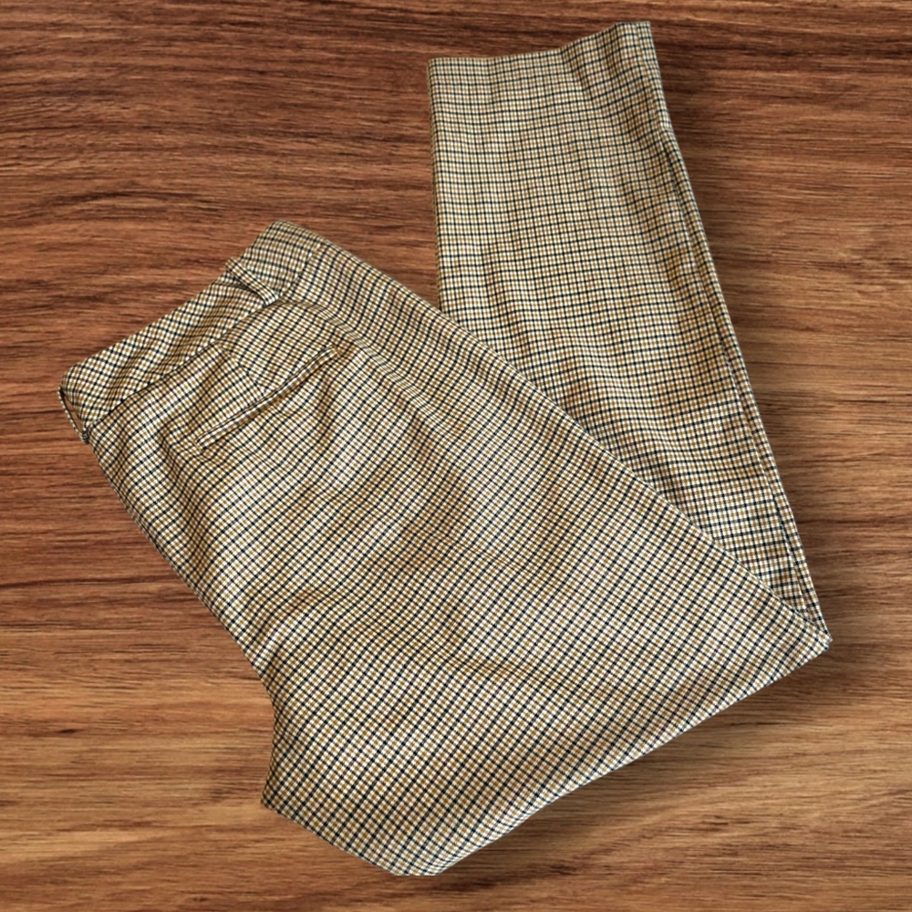 Brown Plaid Pants Mid Rise Straight Leg Classic Preppy Traditional Acedemia